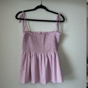 Never worn, pink/purple tie strap top